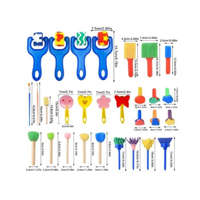 Pinceaux éponge pour Enfants,30 Pièces Kit Peinture Enfant Ensemble d'outils de Einture Pinceaux en Mousse Éponges de Peintur pour l'éducation Précoce des Enfants,Outils de Peinture Manuelle DIY