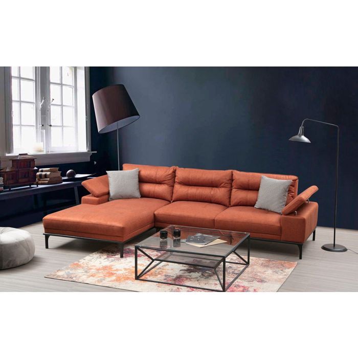 Canapé d'angle à gauche modulable avec 2 coussins Atil Velours Orange ...