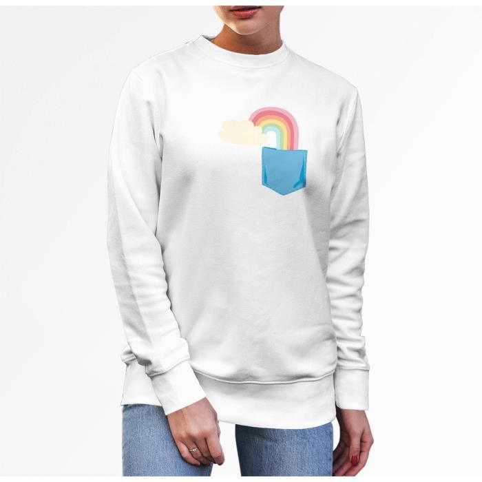 Sweat Shirt Homme Poche Surprise Arc en Ciel Bonheur Mignon Dessin
