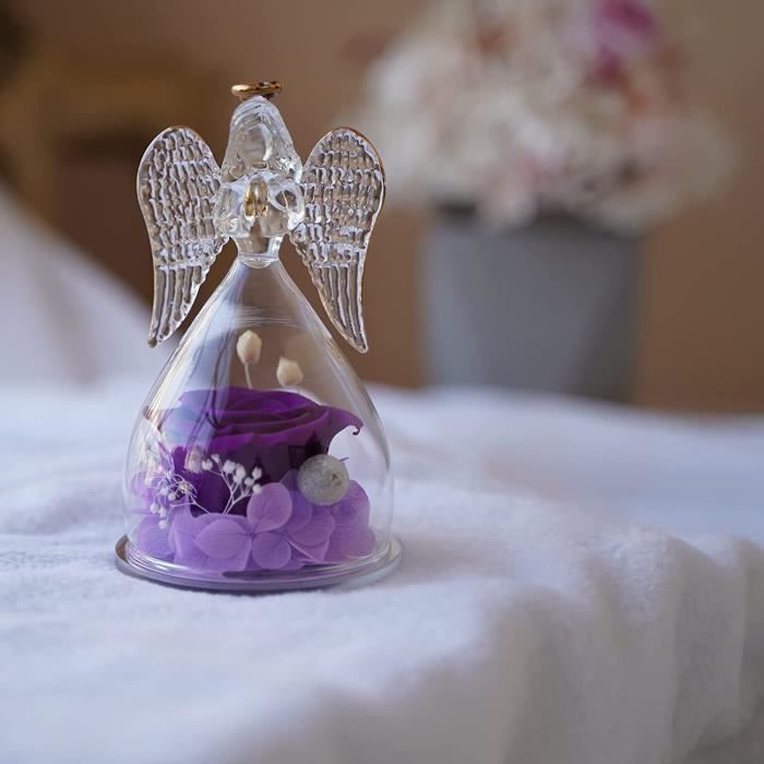 Rose Véritable Dans Ange En Verre - Boîte Cadeau Luxe Rouge - Cadeau Romantique Anniversaire, Saint-Valentin