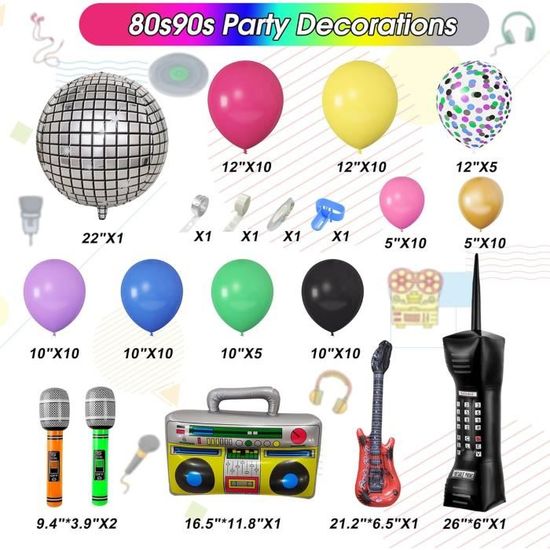 90Pièces Musique Disco Décorations Arche Ballons Kit Fête Années 90 80  Ballons Bleu Noir Rose Gonflable 4D Disco Ballon Anni[u8652] - Cdiscount  Maison