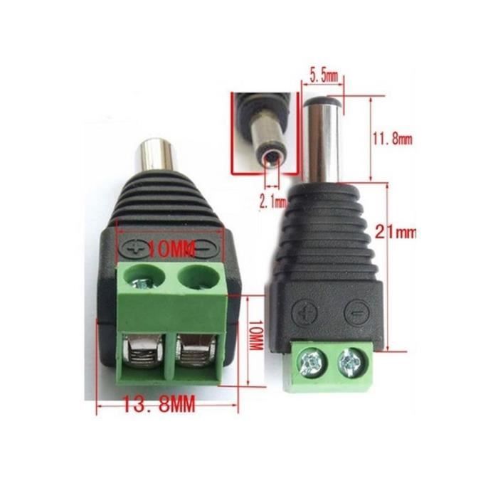 12V DC Connecteur d'alimentation Mâle Pour câble CCTV Noir