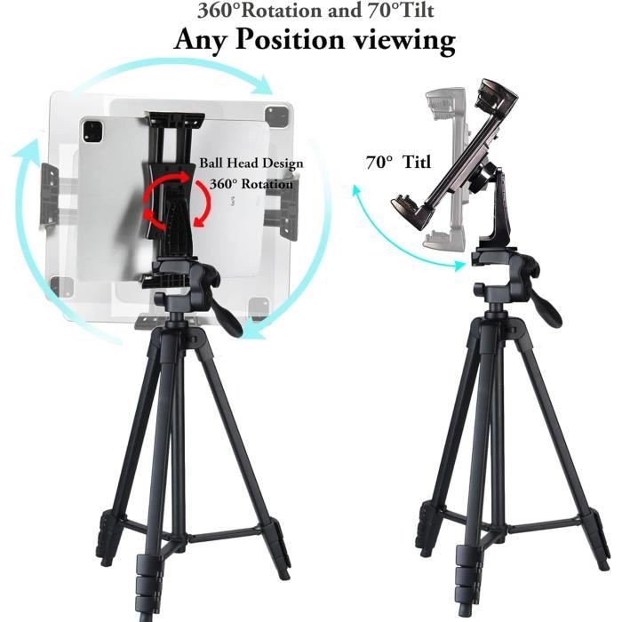 Support Trépied IPad Kiuiom – Adaptateur Rotatif 360° Pour Tablettes 4,7 à 12,9 Pouces | Compatible Téléphone