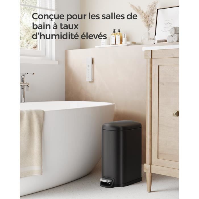SONGMICS Poubelle De Salle De Bain 10L à Pédale - Blanc Nuage, Acier, Fermeture Douce, Idéale Petit Espace