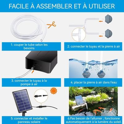 Aérateur Bassin Solaire Avec 2 Pierres à Bulles - Pompe à Oxygène Portable 3 Modes - Silencieuse Pour Étang Et Aquarium