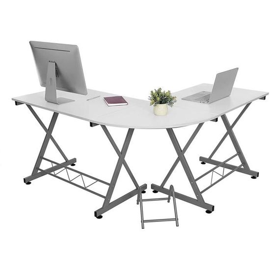 LCD402W SONGMICS Bureau Informatique Table Informatique Travail Ordinateur Meuble de Bureau pour Blanc 150 x 138 x 75 cm 