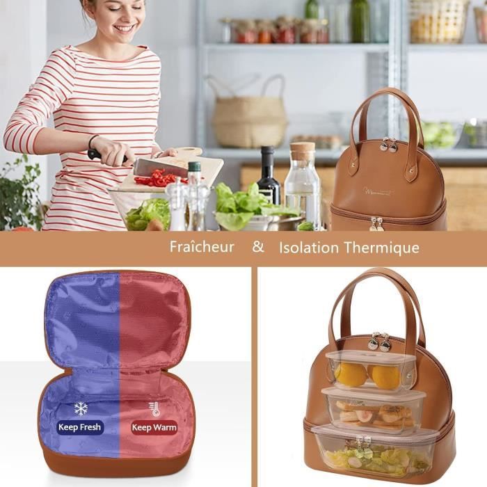 Sac Isotherme Repas Femme Petit Lunch Bag Mini Glacière en Cuir