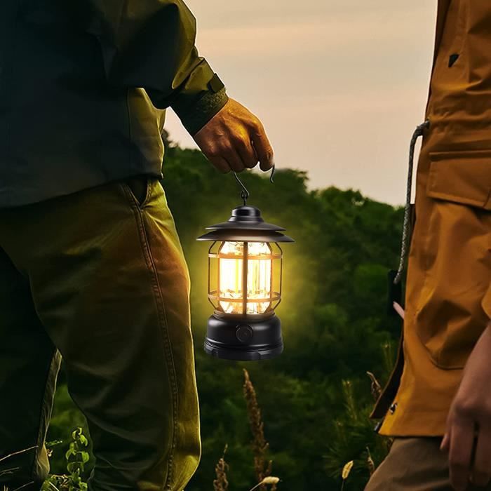 Lanterne Tempête Vintage,Lampe LED Portable Rechargeable,Lampe de  Electriques,Luminosité Réglable pour Maison Camping(Noir) - Cdiscount Sport