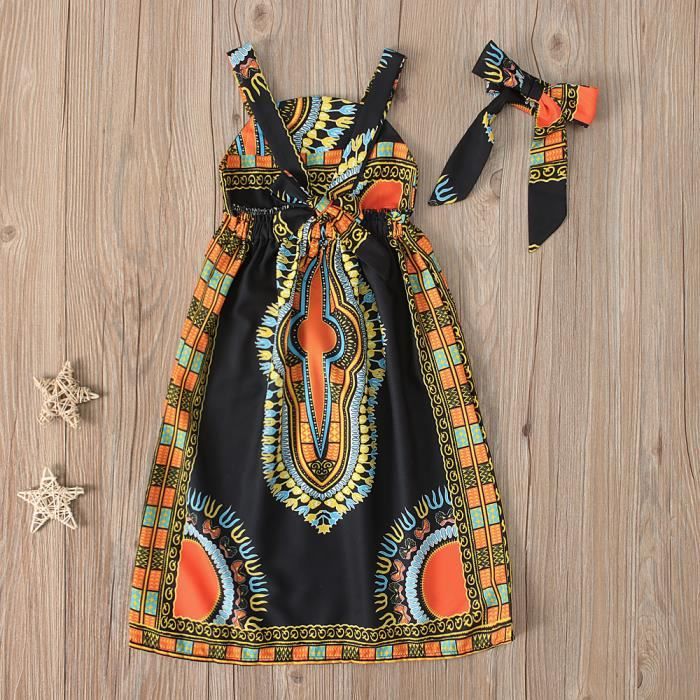 1 5 Ans B b Enfant Fille Robe Marron Longue Style Boh me Afrique Boho Dos Nu Tenue de Plage Mode avec Bandeau Cheveux