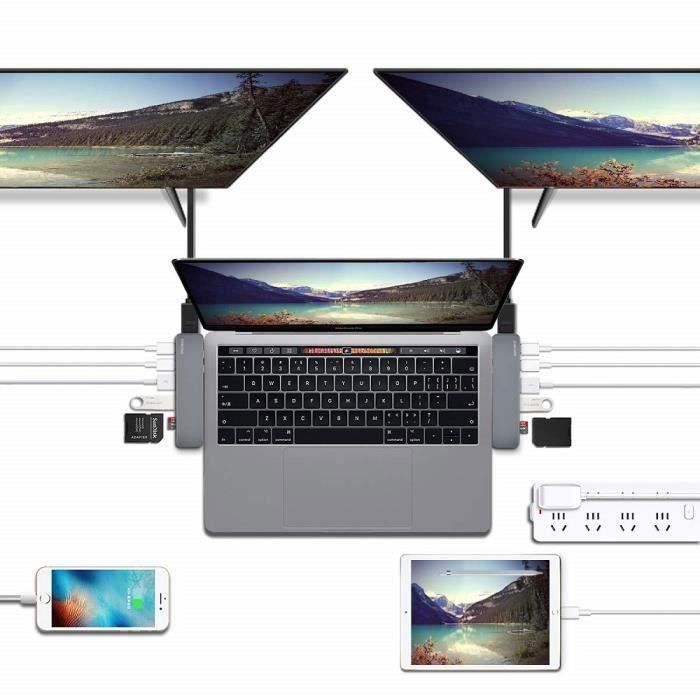 Adaptateur USB C 7en1 Pour MacBook Pro/Air - HDMI 4K, Thunderbolt 3, USB 3.0, SD Card - 100W PD