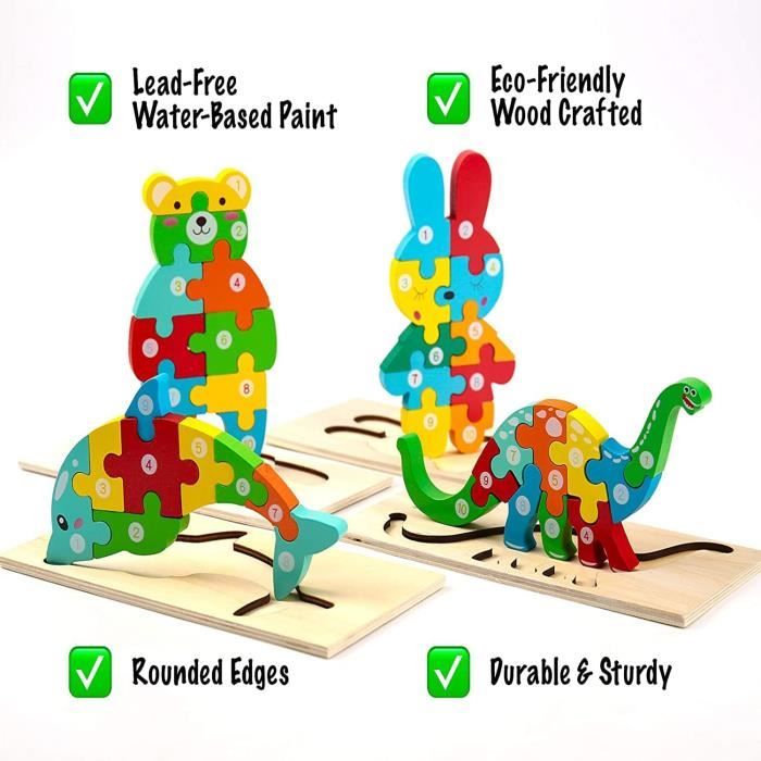 Puzzle en bois 11p animaux dinosaure enfant bébé pas cher 
