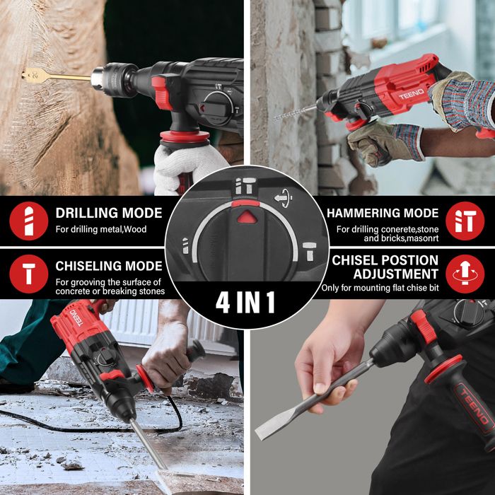 TEENO Marteau Perforateur 21V - Tournevis Sans Fil 2 Batteries 2000mAh, 40Nm, 20 Accessoires, Idéal Bricolage