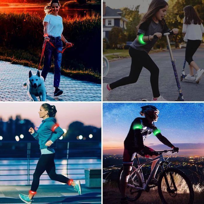 Lot De 4 Brassards LED Clignotants Rechargeables USB - Bande Réfléchissante Ajustable Pour Course, Vélo, Sécurité Nocturne - Adultes Et Enfants