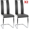 Lot de 2 Chaise noir-blanc salle à manger salon Dossier ergonomique 50cm Rembourrage épais Hauteur d'assise 48.5 cm En simili-0
