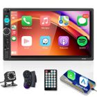 GPFUOEA Autoradio Bluetooth 2 Din 7 Pouces - CarPlay et Android Auto - Écran Tactile/Radio FM/AUX/USB/Carte TF - 12 LED Caméra de Recul