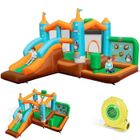 DREAMADE Château Gonflable Enfant 3-12 Ans avec Gonfleur 480W, Toboggan, Aire de Jeux Gonflable Pingouin avec Colonne de Boxe