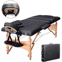 Vesgantti Table de massage pliante 3 zones lit esthetique cadre en bois hauteur réglable avec housse de transport - Noir