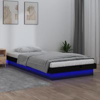 vidaXL Cadre de lit à LED Noir 90x190 cm Simple Bois massif  820006