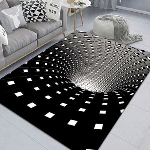 TAPIS DE CUISINE Tapis de Sol 3D Vortex Illusion Noir Blanc - Antid