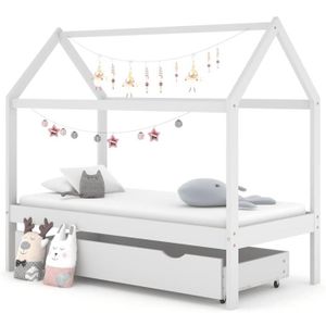 STRUCTURE DE LIT CHN Cadre de lit d'enfant avec un tiroir Blanc Pin massif 80x160 cm A322140 KN005
