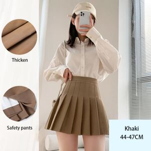 JUPE Mini jupes plissées taille haute pour femmes,mode coréenne,jupes courtes d'été décontractées Kawaii A-line - Khaki lengthened 1