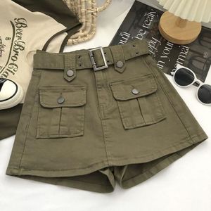 JUPE Lucyever-Mini jupe taille haute pour femme avec ceinture,style coréen,culotte courte,streetwear Y2K,grandes - vert militaire
