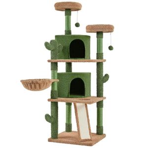 ARBRE À CHAT Yaheetech Arbre à Chat Cactus Multiniveau en Peluche avec 2 Cachettes 2 Perchoir Panier Jouets Griffoirs en Sisal 166,5 cm