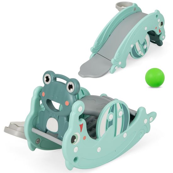 Toboggan Enfant 3 En 1 COSTWAY Pliable - Avec Panier De Basket, Glisse 114cm, HDPE, 20kg Max, Dès 18 Mois