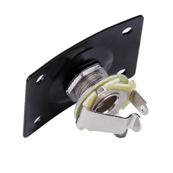 Prise Jack Guitare/basse Avec Plaque - Standard 1/4" (6,35 Mm) - Cuivre Et Acier Chromé - Plaque 80x32 Mm - Pour Remplacement Ou Upgrade - 4