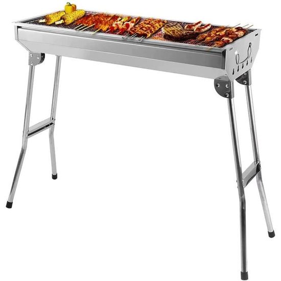 Barbecue à Charbon INOX Grande Taille Pliable 73x33.5x70cm - Pour 5-10 Personnes Jardin Camping