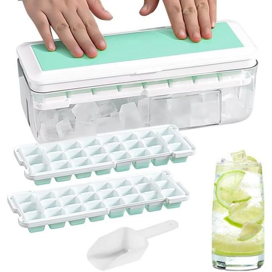 Bac à Glaçons Silicone Avec Couvercle Et Boîte - Lot De 64 Cases, Sans BPA, Facile à Démouler