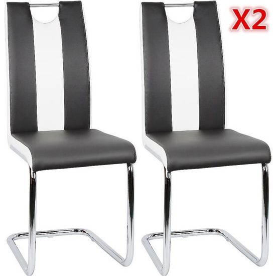 Lot de 2 Chaise noir-blanc salle à manger salon Dossier ergonomique 50cm Rembourrage épais Hauteur d'assise 48.5 cm En simili