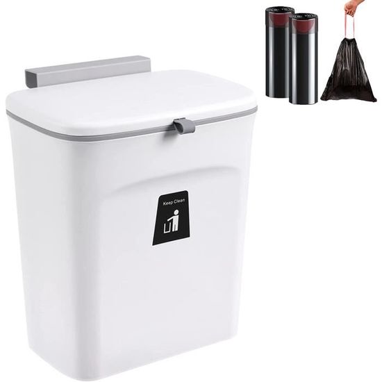 Poubelle Murale 7 L Avec Couvercle – Fixation Adhésive Ou Crochet, Gain De Place Pour Cuisine, Salle De Bain