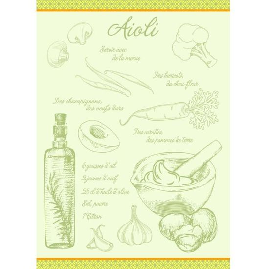 Torchon De Cuisine Rectangulaire En Coton Aioli Achat Vente Torchon Essuie Main Cdiscount