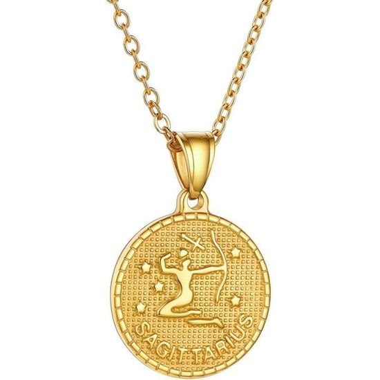 Collier Signe Astrologique Or Femme - Pendentif Coeur Prénom Personnalisé - Médaille Zodiaque En