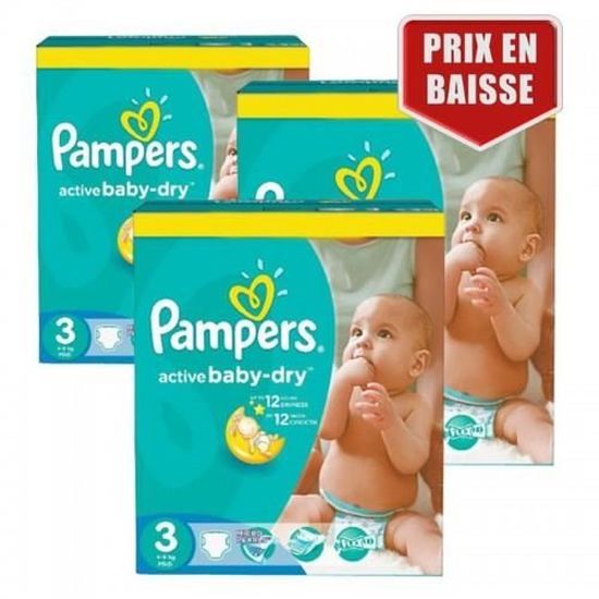 204 Couches Pampers Active Baby Dry taille 3