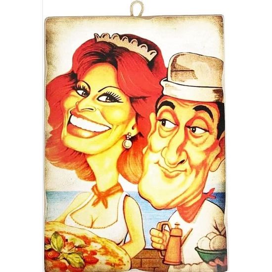 KUSTOM ART Lot 2 Tableaux Vintage Fernandel & Sofia Loren - Décoration Restaurant Café Bar Bistrot