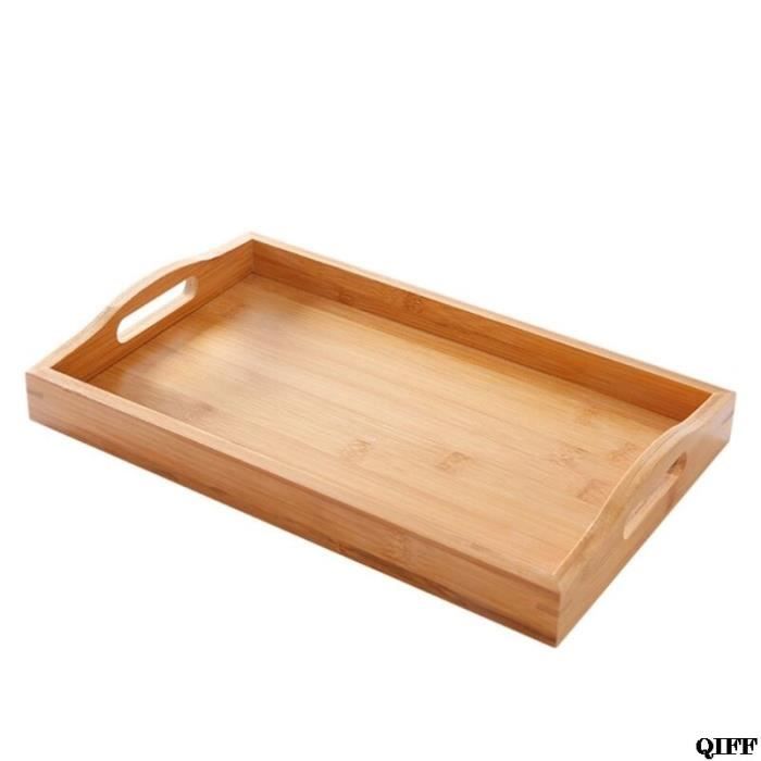 Plateau De Service En Bambou Avec Poignées - Déco Pour Thé, Collations, Rangement - 40x30x4.6 Cm