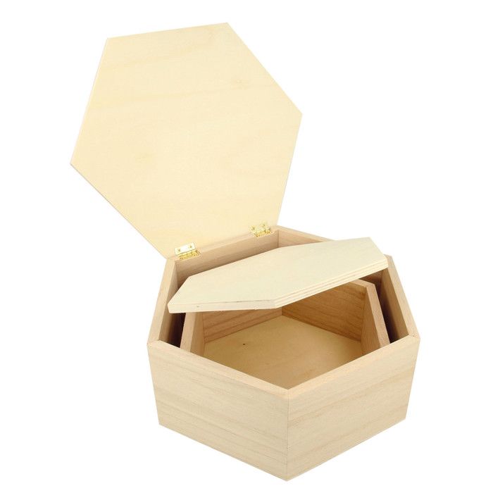 Boite en bois hexagonale 2 pièces - Artémio Marron
