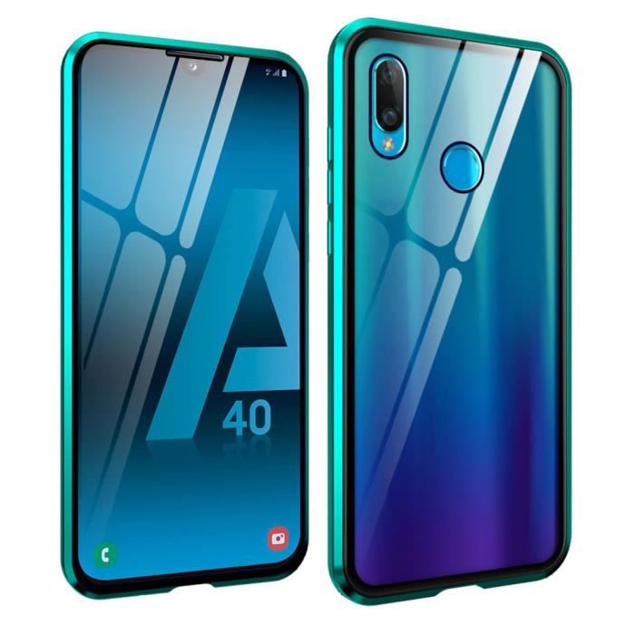 Coque Samsung Galaxy A40, Étui Adsorption Magnétique Double face Verre trempé Couverture pour Samsung Galaxy A40 -Vert