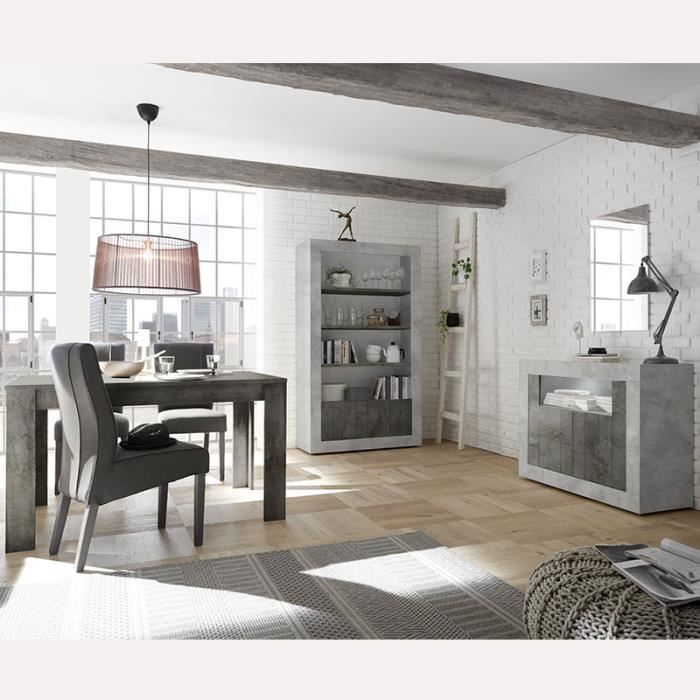 Ensemble salle à manger moderne effet béton gris MABEL 7 Gris L 185 x P