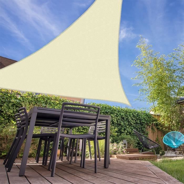 Voile d'ombrage résistante au vent 280g-m2 - Triangulaire - 4 x 5 x 6 m - Écru