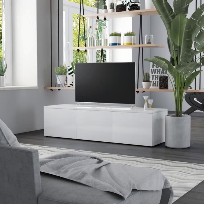 Luxueux Meuble TV Design - Meuble de rangement Meuble de Télévision Blanc brillant 120x34x30 cm Aggloméré ♫87263