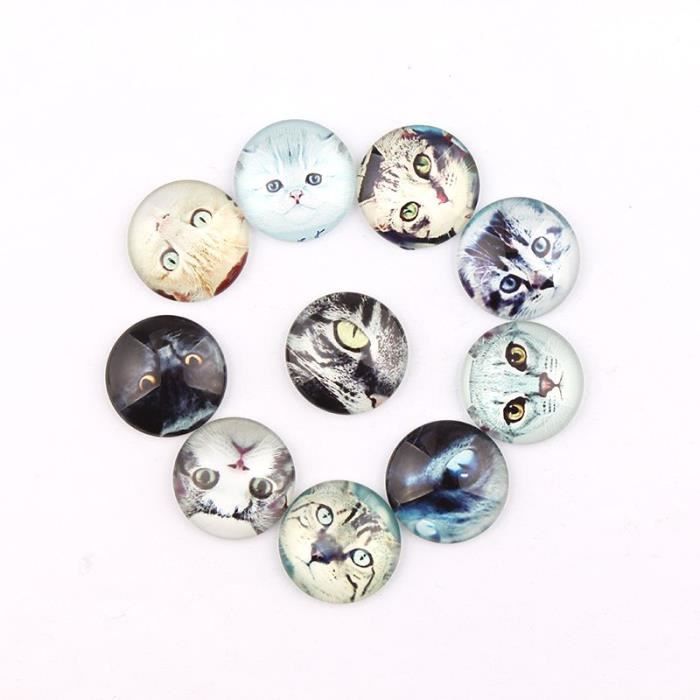 BJU Fait à la main 6 taille verre mélangé mignon chat rond Flatback camée Cabochon bombé bijoux à bricoler soi-même charme Photo p