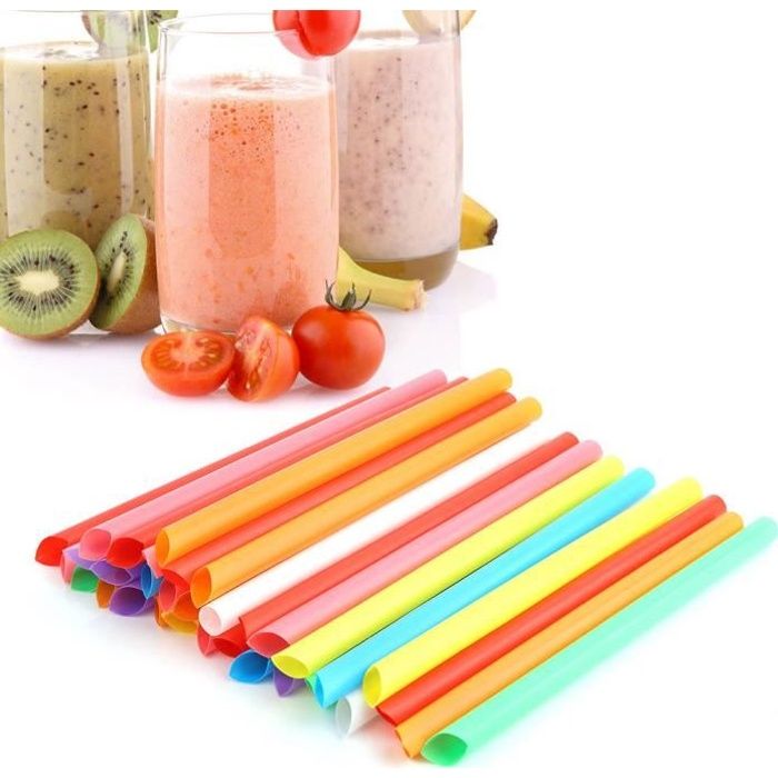 Cuque paille en plastique Pailles larges jetables en plastique colorées de paille à boire 100PCS pour des couleurs mélangées de