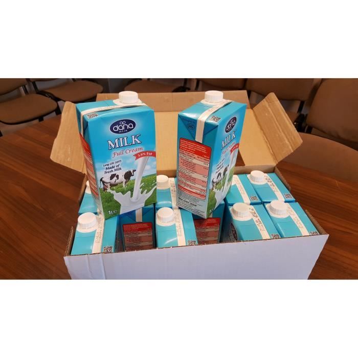 Dana lait UHT entier 12 briques * 1 litre longue durée lait entier 3,5% de matières grasses
