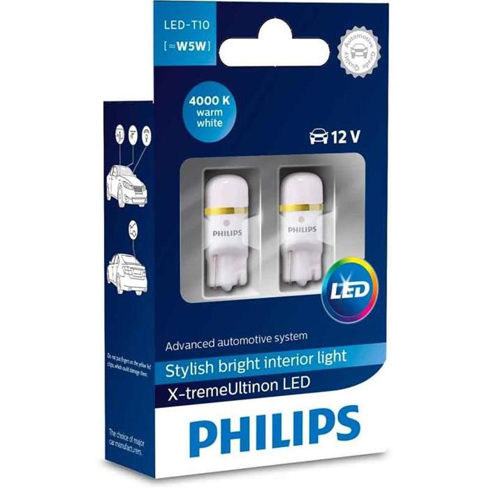 2 AMPOULES T10 PHILIPS X-TREME ULTINON VISION LED 4000K 8000K