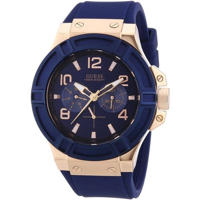 GUESS HOMME BRACELET CAOUTCHOUC BOITIER ACIER INOXYDABLE QUARTZ MONTRE W0247G3