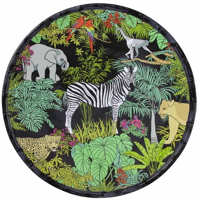 Les Jardins de la Comtesse - Plat de Service Rond en mélamine pure - contour bambou - 35,5 cm - Jungle