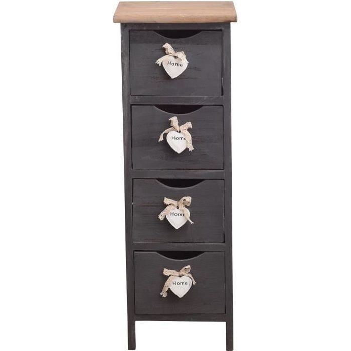 Mobili Rebecca Chiffonnier Chevet 4 Tiroirs Bois Gris Contemporain 71x25x25